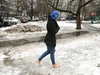 Feet - Nina D - 2017-04-19 Bare feet in the cold slush