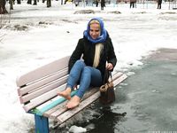 Feet - Nina D - 2017-04-19 Bare feet in the cold slush
