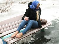 Feet - Nina D - 2017-04-19 Bare feet in the cold slush