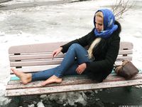 Feet - Nina D - 2017-04-19 Bare feet in the cold slush