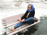 Feet - Nina D - 2017-04-19 Bare feet in the cold slush