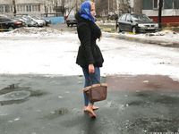Feet - Nina D - 2017-04-19 Bare feet in the cold slush