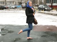 Feet - Nina D - 2017-04-19 Bare feet in the cold slush