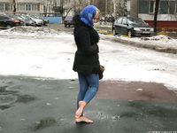Feet - Nina D - 2017-04-19 Bare feet in the cold slush