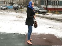 Feet - Nina D - 2017-04-19 Bare feet in the cold slush