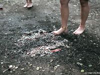 Feet - Olya with friends - 2006-02-15 Fire and glass test for bare feet