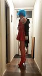 New Red Latex Dress, Heels and Cock cage