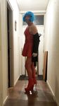 New Red Latex Dress, Heels and Cock cage