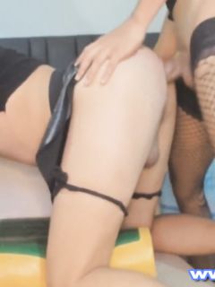 Blonde Tranny Rides Her Friend's Hard Cock