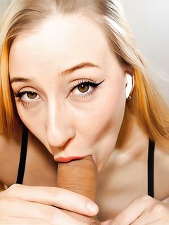 Blonde Woman on Her Knees to Deepthroats Big Cock