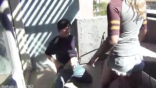 College Girl ballbusting in boots