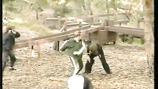 woman vs many man in the park