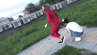 Licking Girls Feet - Let's take a walk together - Outdoor humiliation