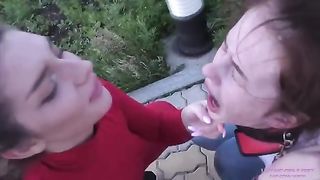 Licking Girls Feet - Let's take a walk together - Outdoor humiliation