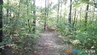 chubby girl with big booty walking nude in forest