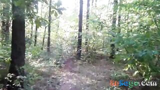 chubby girl with big booty walking nude in forest