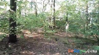 chubby girl with big booty walking nude in forest