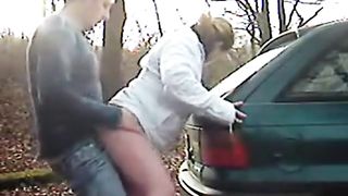 Chubby öffentliches Auto doggy