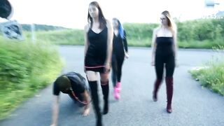 czech soles - walking_a_foot_slave_dog_out_with_her_2_friends