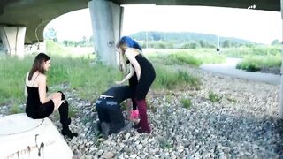 czech soles - walking_a_foot_slave_dog_out_with_her_2_friends