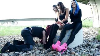 czech soles - walking_a_foot_slave_dog_out_with_her_2_friends