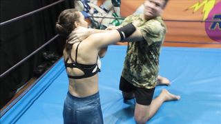 Muscular Adriana wrestling