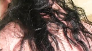 Trish catsuit scissor and sweat licking