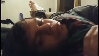 ScissorSara knockout her boyfriend in front headscissors again