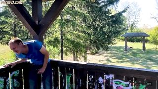 Strong karate bare feet beat two guys