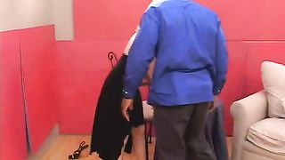 Claire - disciplining the saleman with her kicks