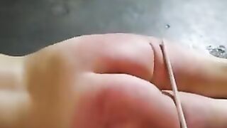 Lezdom - slave girl Getting the Cane