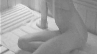 Slim girl filmed in the sauna and fucked