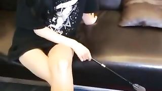 Pretty asian mistress humiliating her foot slave