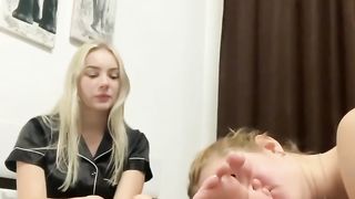 Sexy blonde mistress foot worship