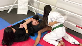 Karate girl and Jiu-Jitsu girl beat a loser man