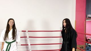 Karate girl and Jiu-Jitsu girl beat a loser man