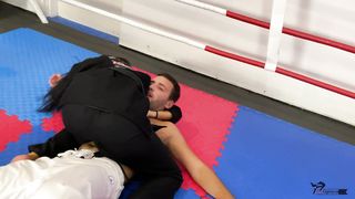 Karate girl and Jiu-Jitsu girl beat a loser man