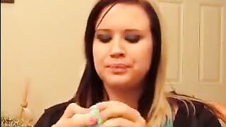 chubby beauty testing her mouth capacity.. (rare)