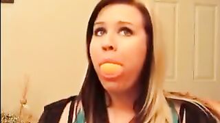 chubby beauty testing her mouth capacity.. (rare)