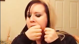 chubby beauty testing her mouth capacity.. (rare)