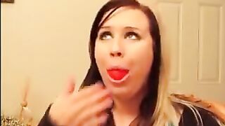 chubby beauty testing her mouth capacity.. (rare)