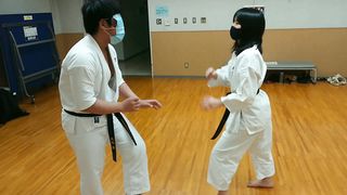 Blind folded karate mixed fight challenge