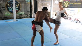 Muay Thai accidental front kick to balls