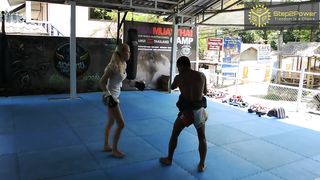 Muay Thai accidental front kick to balls