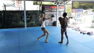 Muay Thai accidental front kick to balls