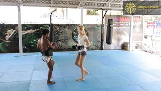Muay Thai accidental front kick to balls