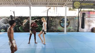 Muay Thai accidental front kick to balls