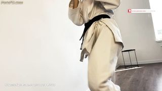 Beautiful Karateka kicks man's face