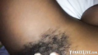 Ebony with hairy pussy and long pussy lips