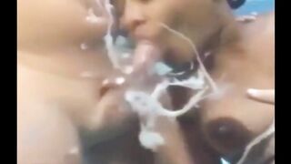 black woman  sucking 2 cocks underwater 3